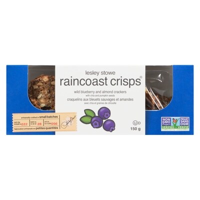 Lesley Stowe’s Raincoast crisps craquelins aux bleuets sauvages et amandes avec chia et graines de citrouille 150 g, 5,33 $/100g