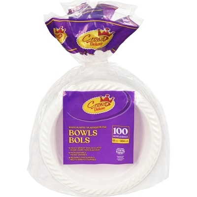 Crown Kosher Bowls White Plastic 100x1.0 ea, $0.08/1ea