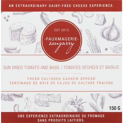Fauxmagerie Zengarry   Tartinade de noix de cajou de culture fraiche tomates séchées et basilic 150 g, 7,99 $/100g