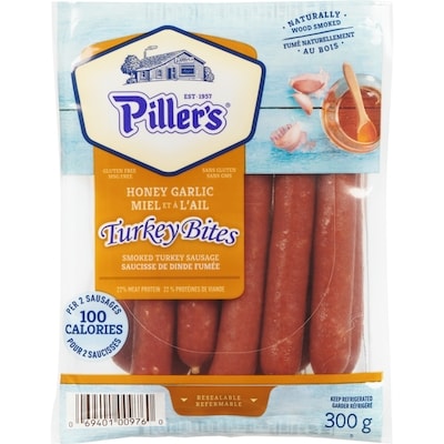 Pillers Turkey Bites Smoked Turkey Sausage Honey Garlic 300 g, $2.33/100g