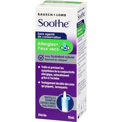 Soothe gouttes oculaires lubrifiantes allergies + yeux secs