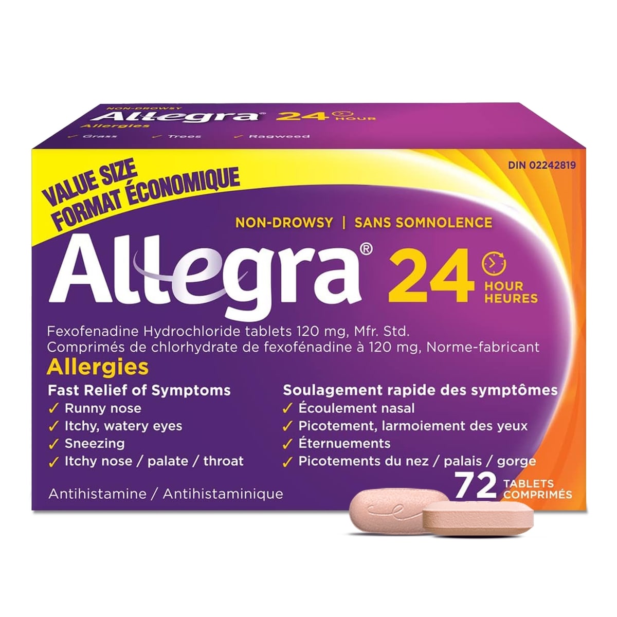 Allegra 24 Hour Allergy Medication, Fexofenadine Hydrochloride 120 mg, VALUE SIZE 72 ea, $0.60/1ea