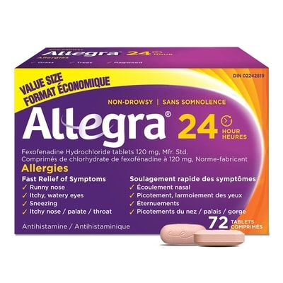 Allegra 24 Hour Allergy Medication, Fexofenadine Hydrochloride 120 mg, VALUE SIZE 72 ea, $0.58/1ea