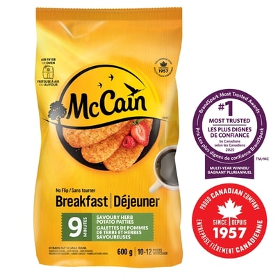 McCain 9 Minute No Flip Savoury Herb Potato Patties 600 g, $1.00/100g