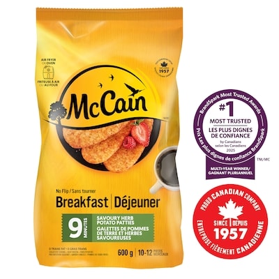 McCain Galettes de pommes de terre et herbes savoureuses 9 minutes Sans tourner 600 g, 0,50 $/100g