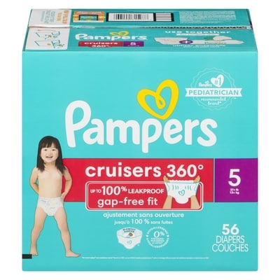Pampers Couches Cruisers 360, taille 5, 56 couches 56 ea, 0,59 $/1ch