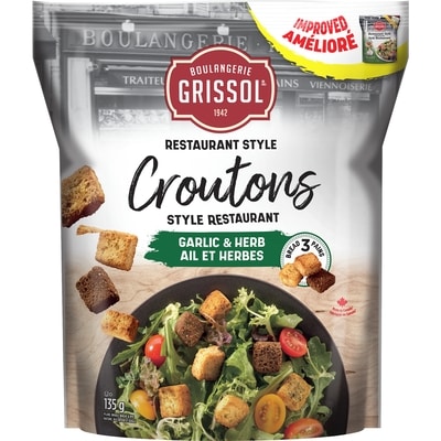 Grissol Croutons style restaurant ail et herbes 135 g, 2,44 $/100g