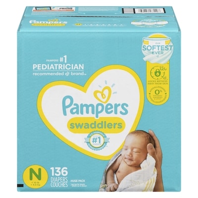 Pampers Couches Swaddlers pour nouveau-nés, taille 0, 136 couches 136 ea, 0,29 $/1ch