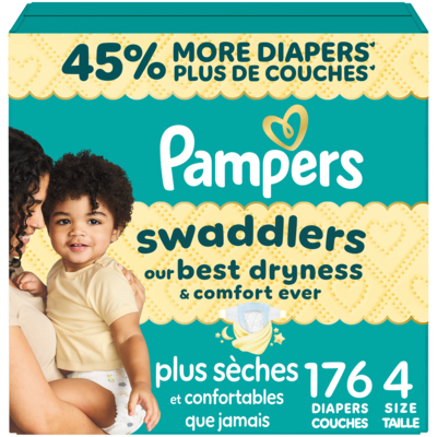 Pampers Swaddlers Diapers, Size 4 (15-34 lbs), 176 Count, Absorbent, Keeps Baby Dry and Comfortable, Skin Safe Disposable Baby Diaper 176 ea, $0.34/1ea