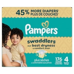 Pampers Couches Swaddlers, taille 4, 176 unités 176 ea, 0,27 $/1ch