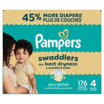 Pampers Couches Swaddlers, taille 4, 176 unités 176 ea, 0,30 $/1ch