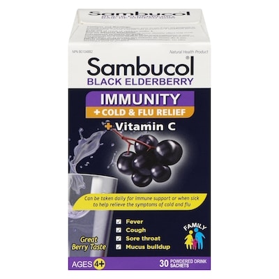 Sambucol Immunity + Cold & Flu Relief + Vitamin C Black Elderberry Ages 4+ 30 ea, $0.63/1ea