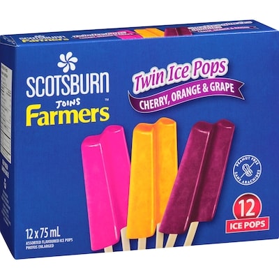 Scotsburn Twin Ice Pops Cherry, Orange & Grape