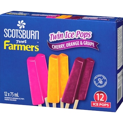 Scotsburn Twin Ice Pops Cherry, Orange & Grape