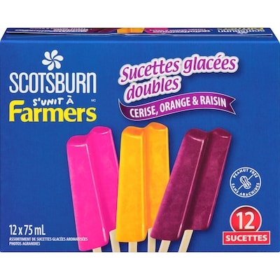 Scotsburn Scotsburn sucettes glacées doubles cerise, orange & raisin 900 ml, 0,83 $/100ml
