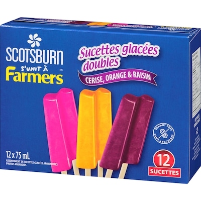 Scotsburn sucettes glacées doubles cerise, orange & raisin