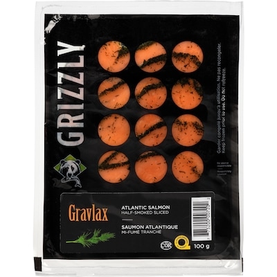 Grizzly Saumon atlantique mi-fumé tranché gravlax 100 g, 9,99 $/100g