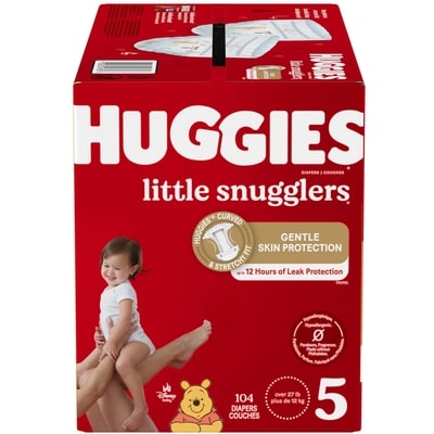Huggies Couches pour bébés Little Snugglers, taille 5 (27 livres et plus), 104 couches 104 ea, 0,38 $/1ch