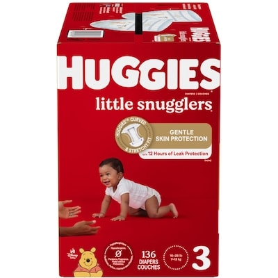 Huggies Couches pour bébés Little Snugglers, taille 3 (16 à 28 livres), 136 couches 136 ea, 0,29 $/1ch