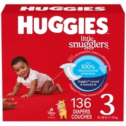 Huggies Couches pour bébés Little Snugglers, taille 3 (16 à 28 livres), 136 couches 136 ea, 0,34 $/1ch