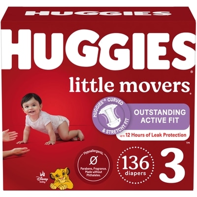 Huggies Little Movers Baby Diapers, Size 3 (16-28 lbs), 136 Ct 136 ea, $0.31/1ea