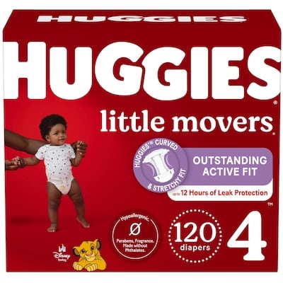 Huggies Little Movers Baby Diapers, Size 4 (22-37 lbs), 120 Ct 120 ea, $0.35/1ea