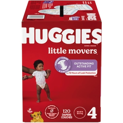 Huggies Couches pour bébés Little Movers, taille 4 (22 à 37 livres), 120 couches 120 ea, 0,35 $/1ch