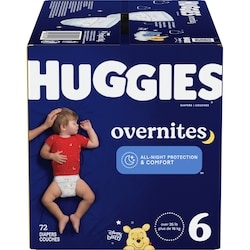 Huggies Couches pour bébé Overnites pour la nuit, taille 6 (plus de 16 kg [35 livres]), 72 unités 72 ea, 0,58 $/1ch