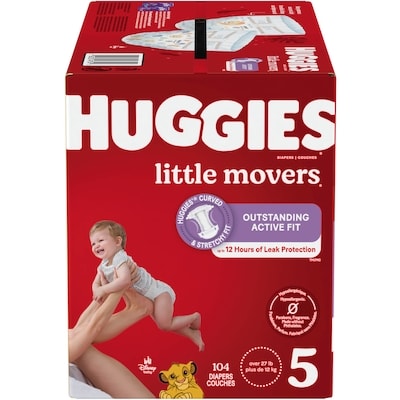 Huggies Couches pour bébés Little Movers, taille 5 (27 livres et plus), 104 couches 104 ea, 0,40 $/1ch