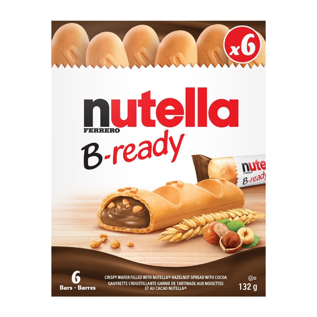 Nutella B-READY, Snack Bars, Crispy wafer filled with NUTELLA, 6 bars per pack 132 g, $4.17/100g
