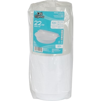 null Contenant rond pour emporter a base noire 650ml avec couvercle, pack de 50 50 ea, 0,30 $/1ch