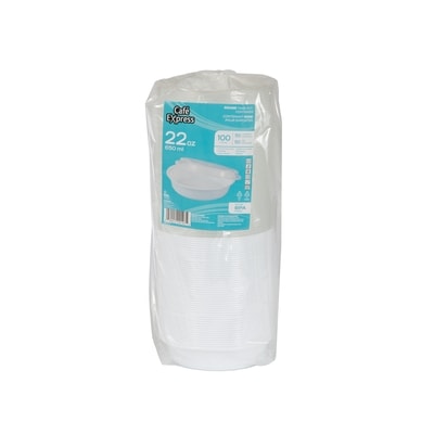 null Contenant rond pour emporter a base noire 650ml avec couvercle, pack de 50 50 ea, 0,50 $/1ch