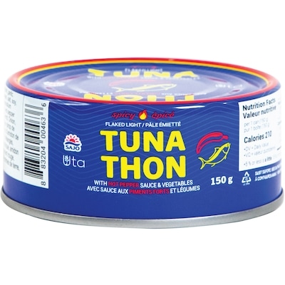UTA Thon épicé avec sauce aux piments forts et légumes 150 g, 2,66 $/100g