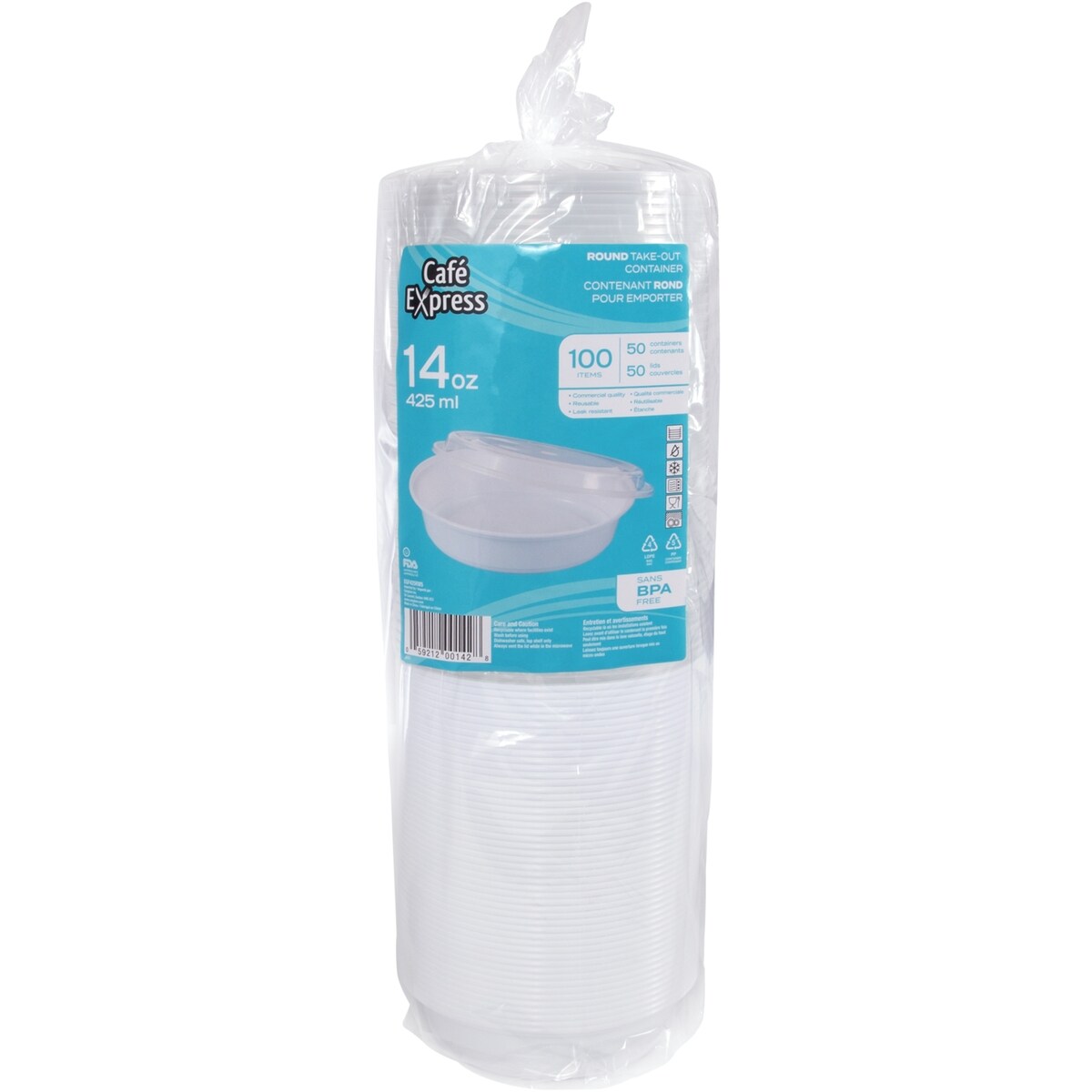 null Contenant rond pour emporter a base noire 425ml avec couvercle, pack de 50 50 ea, 0,24 $/1ch