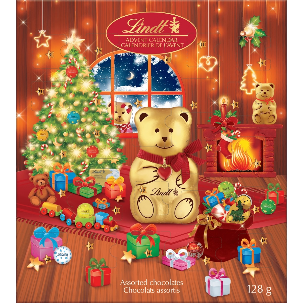 Lindt Chocolats au lait assortis TEDDY – Calendrier de l’avent 128 g, 10,93 $/100g