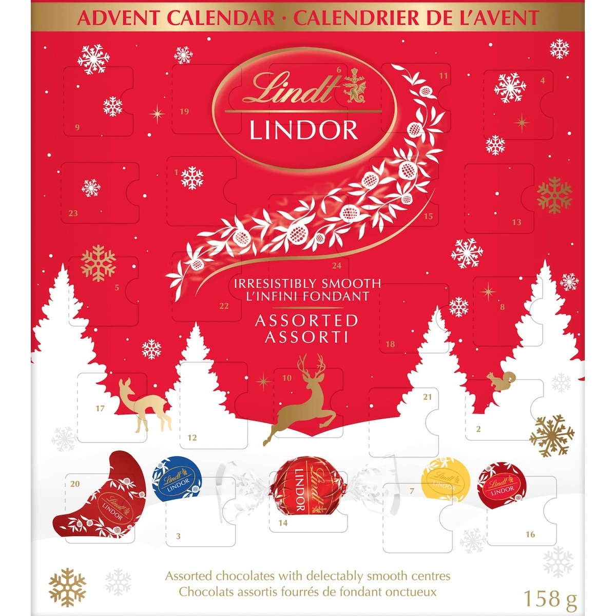 Lindt Chocolats assortis LINDOR  – Calendrier de l’avent 158 g, 8,85 $/100g