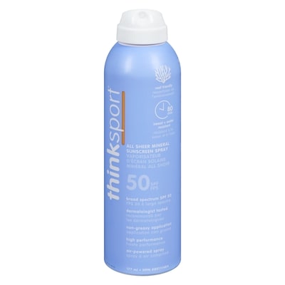 Thinksport All Sheer Mineral Sunscreen Spray, SPF 50 177 ml, $13.56/100ml