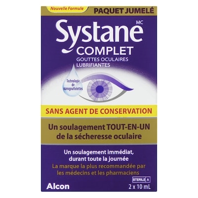 Gouttes oculaires lubrifiantes complètes tout-en-un pour soulager la sécheresse, 2 pièces