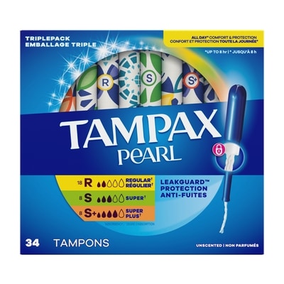 Tampax Pearl Tampons Multipack with LeakGuard Braid, Regular/Super/Super Plus, 34 Ct 34 ea, $0.41/1ea