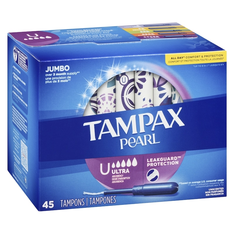 Pearl Tampons, with LeakGuard Braid, Ultra Absorbency, Unscented, 45 Count.