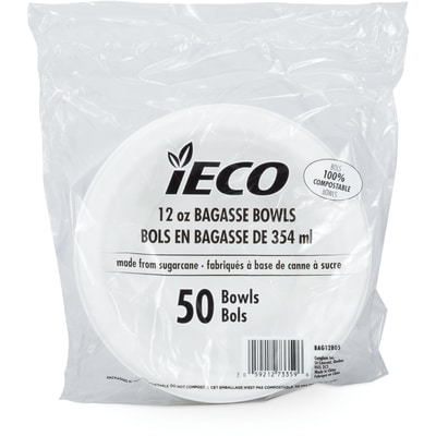 null Bol en bagasse de 12oz 50/Pqt 50 ea, 0,10 $/1ch