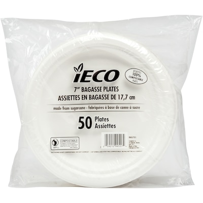null Assiettes en bagasse de 7po 50/Pqt  50 ea, 0,08 $/1ch