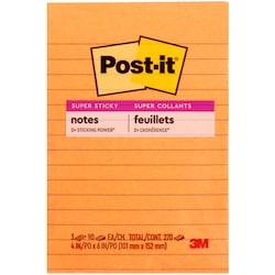 Super Sticky Notes, Lined, Energy Boost Colors, 4 in x 6 in