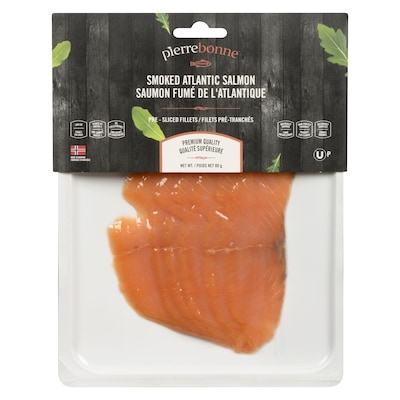 Pierrebonne Saumon fumé de l'atlantique filets pré-tranchés 80 g, 11,86 $/100g
