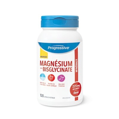 Progressive Capsules magnésium avec bisglycinate 120 ea, 0,27 $/1ch