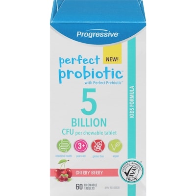Progressive Perfect Probiotic 5 Billion Cfu Per Chewable Tablet Kids Formula Cherry Berry 60 ea, $0.83/1ea