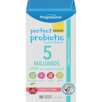 Progressive Perfect probiotic 5 milliards d'ufc par comprimé croquable formule pour enfants cerises et baies 60 ea, 0,70 $/1ch