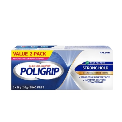 Poli Grip Strong Hold Denture Adhesive Cream, Zinc Free 136 g, $13.23/100g