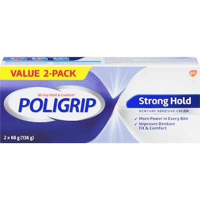 Poli Grip Denture Adhesive Cream Strong Hold Value 2-Pack 136 g, $12.13/100g