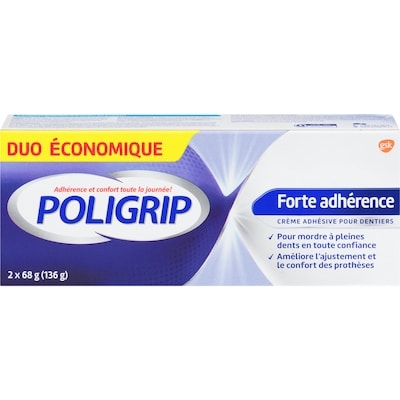 Poligrip Crème adhésive pour dentiers forte adhérence duo économique 136 g, 12,13 $/100g